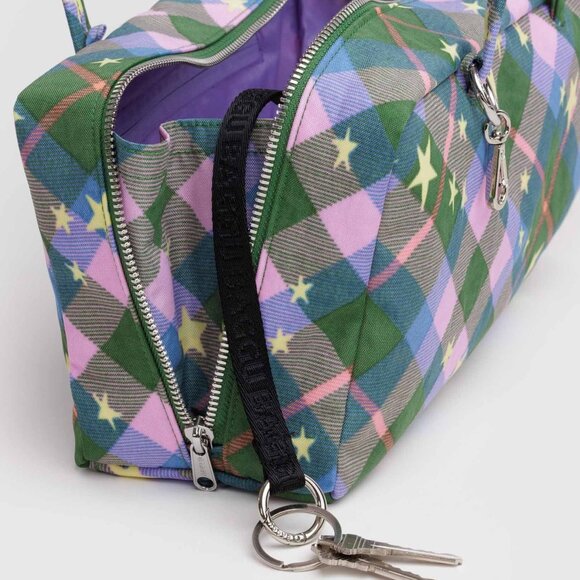 NWT Baggu Regular Nylon Bowler Bag - Green Star Plaid - Picture 4 of 8